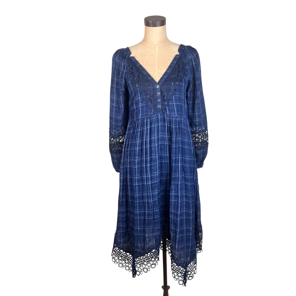 Akemi + Kin Anthropologie Handkerchief hem Plaid Lace Trim cottage core dress